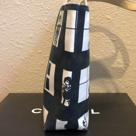 CHANEL Coco Canvas Window Tote Bag Black White Classic - Picture 7 of 15